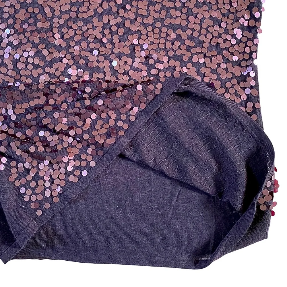 EILEEN FISHER 100% BLACK MERINO WOOL & PURPLE SEQUIN TOP SIZE LARGE - Picture 11 of 16